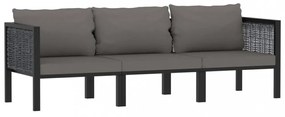 antracitszürke polyrattan háromszemélyes kanapé párnákkal