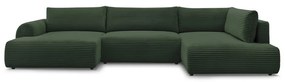 Sötétzöld kordbársony kinyitható-tárolóhelyes sarokkanapé (jobb oldali-U alakú) Lucien – Bobochic Paris