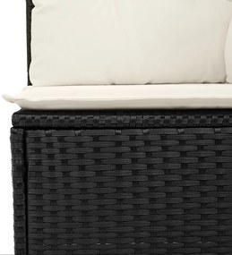 6 Részes Kert Kanapésor Párnával Fekete Poli Rattan, 2-Személyes Kert Kanapé Párnával Fekete Poli Rattan