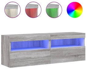 2 db szürke sonoma fali TV-szekrény LED-ekkel 60x30x40 cm