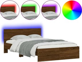 vidaXL barna tölgy színű ágykeret fejtámlával és LED-del 140x190 cm