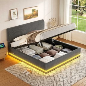 Kárpitozott franciaágy Hidraulikus Led Usb-c 160X200CM szürke