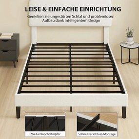 HOMCOM Ágy 140x200 cm Ágykeret állítható kárpitozott teddy fleece fejtámlával, fehér