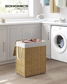 Szennyestartó, 90 literes, szintetikus rattan ruháskosár natúr