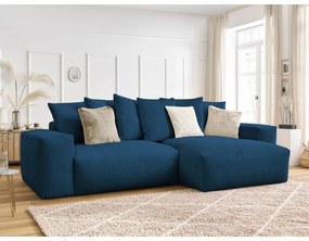 Kék kordbársony kinyitható-tárolóhelyes sarokkanapé Voltaire – Bobochic Paris