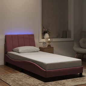 rózsaszín bársony ágykeret LED-világítással 80 x 200 cm