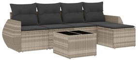 6 részes világosszürke polyrattan kerti ülőgarnitúra párnákkal