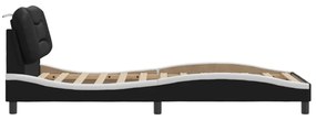 fekete és fehér műbőr ágykeret fejtámlával 90 x 200 cm