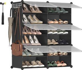 Cipőtároló doboz 6 rekeszes tárolódoboz, fekete 82x32x92cm