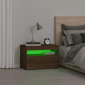 Barna tölgy színű éjjeliszekrény LED világítással 60x35x40 cm