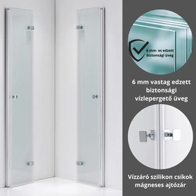 Stuxi Verona Duo 80x80 cm szögletes két csuklóajtós zuhanykabin, 6 mm vízlepergető üveggel, króm