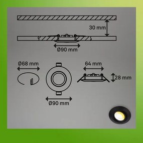 Briloner 7587035 - 3 darabos KLIRA LED szett, fürdőszobai süllyesztett mennyezeti lámpa, 1xLED/4,9W/230V, IP23, fekete