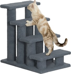 PawHut Pet Stairs - 4 lépcsős szürke macska- és kutyalépcső 63.5x43x60 cm | Aosom