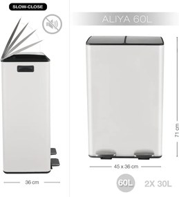 Matt fehér acél szelektív pedálos szemetes 2x30 l Aliya – Spirella