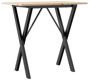 Tömör fenyőfa és acél étkezőasztal X-vázzal 80x50x75 cm