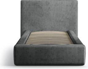 Sötétszürke kárpitozott ágyneműtartós egyszemélyes ágy ágyráccsal 90x200 cm Amy – Micadoni