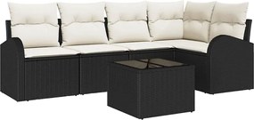 vidaXL Kerti Kanapé Szett párnával 6 pcs Fekete és Fehér polirattan