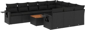 vidaXL 11 részes fekete polyrattan kerti ülőgarnitúra párnákkal