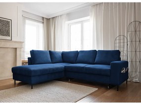Sötétkék kordbársony kinyitható sarokkanapé (bal oldali) Lofty Lilly – Miuform