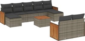 vidaXL 10 részes szürke polyrattan kerti ülőgarnitúra párnákkal