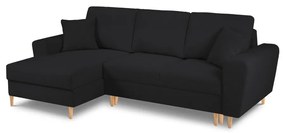 Fekete buklé kinyitható tárolóhelyes sarokkanapé (bal oldali-heverő résszel) Kyoto – Cosmopolitan Design