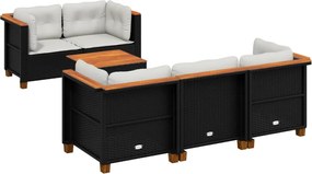 vidaXL 6 részes fekete polyrattan kerti ülőgarnitúra párnákkal