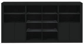 fekete tálalószekrény LED-világítással 202 x 37 x 100 cm