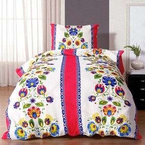 Pamut ágynemű JANE FOLK RED 4 részes 140x200 cm