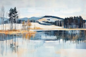 Vászonkép Canvas Tájkép Tél Hó Hegyek Tó Tájkép 60x40