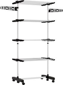 HOMCOM 4 szintes Törölköző Szárító Torony, Összecsukható Szárnyakkal, Kerekekkel, Belső és Külső Használatra, 142 x 55 x 172 cm, Fekete | Aosom