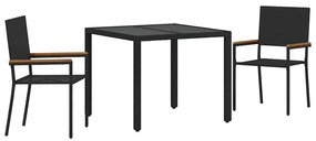 vidaXL Kert étkező szett 3 pcs Fekete polirattan