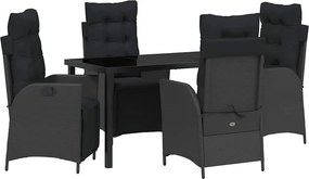 vidaXL Kert étkező szett párnával 5 pcs Fekete polirattan