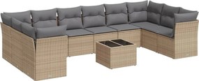 vidaXL 11 részes bézs polyrattan kerti ülőgarnitúra párnákkal