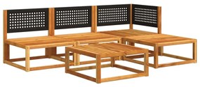 5 darabos akácfa és rattan kerti kanapégarnitúra párnákkal