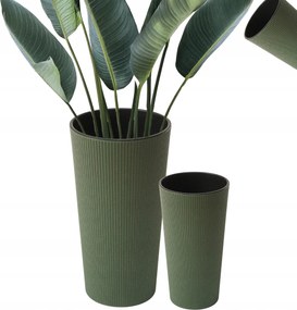 Magas Erdei Zöld Kaspó 36 CM, Bordázott Betéttel