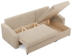 Zeus sarokkanapé, 2 ágyneműtartóval, döntött kartámasz, kordbársony, univerzális oldal, hab töltet, bézs