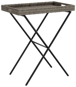 szürke összecsukható polyrattan tálcaasztal 65 x 40 x 75 cm