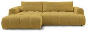 Mustársárga kinyitható-tárolóhelyes sarokkanapé (bal oldali-heverő résszel) Fuji – Bobochic Paris