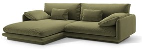 Világoszöld bársony sarokkanapé (bal oldali-heverő résszel) Torino – Micadoni