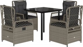 vidaXL 5részes világosszürke polyrattan kerti étkezőgarnitúra párnával