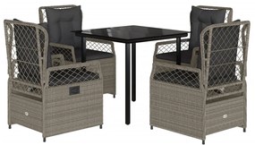 vidaXL 5részes világosszürke polyrattan kerti étkezőgarnitúra párnával