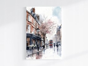 Vászonkép Canvas Akvarell Város London Tavasz Utca Busz 80x120