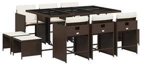 11 részes barna polyrattan kerti ülőgarnitúra párnákkal