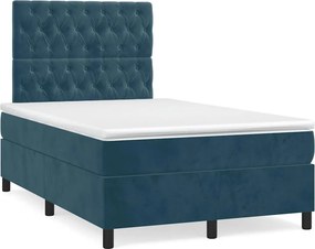 vidaXL sötétkék bársony rugós ágy matraccal 120 x 200 cm