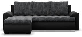Tokio sarokkanapé, 2 ágyneműtartóval, fonott + műbőr, baloldali, szürke - fekete