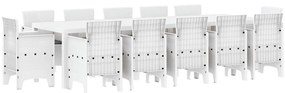 13 Darabos Kerti Étkezőgarnitúra Párnákkal Fehér Polirattan, Kerti Asztal Fehér 150x100x73 cm Polirattan, Kerti Székek Párnákkal 4 db Fehér Polirattan