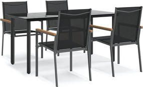 vidaXL 5 részes fekete textilén és acél kerti étkezőgarnitúra