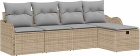 vidaXL Kerti Kanapé Szett 5 pcs bézs és világosszürke Poli rattan