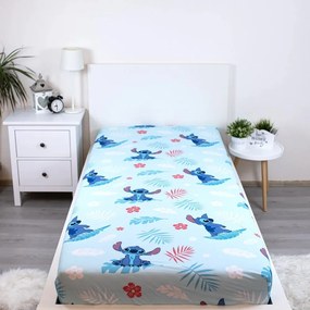 Kék gumis egyszemélyes pamut gyerek lepedő 90x200 cm Lilo &amp; Stitch "Blue" – Jerry Fabrics