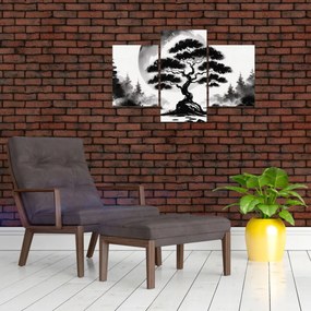 Kép – Fekete-fehér bonsai (90x60 cm)